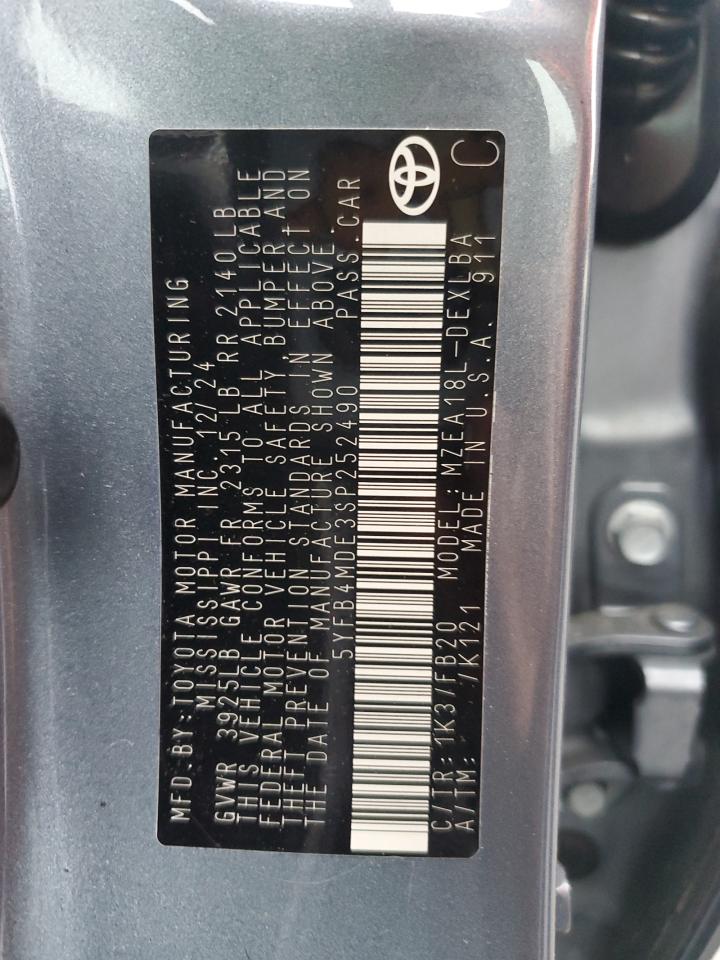 5YFB4MDE3SP252490 TOYOTA COROLLA 2025