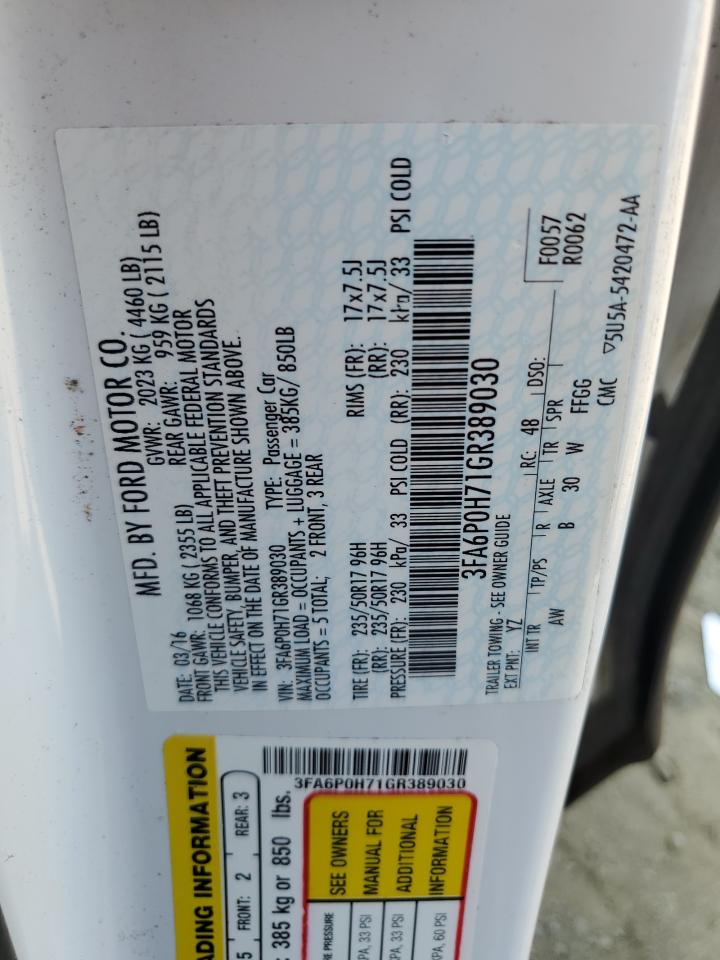 3FA6P0H71GR389030 FORD FUSION 2016
