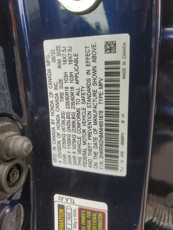 2022 Honda Cr-V Exl VIN: 2HKRW2H84NH651878 Lot: 64410835