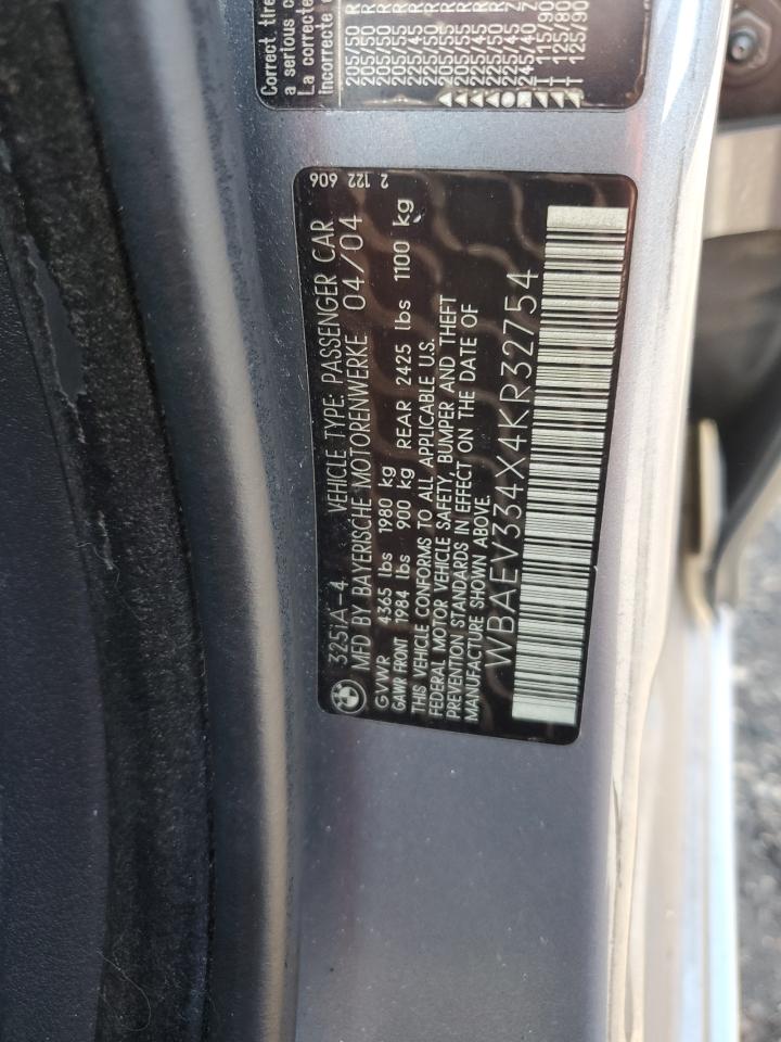 2004 BMW 325 I VIN: WBAEV334X4KR32754 Lot: 67100055