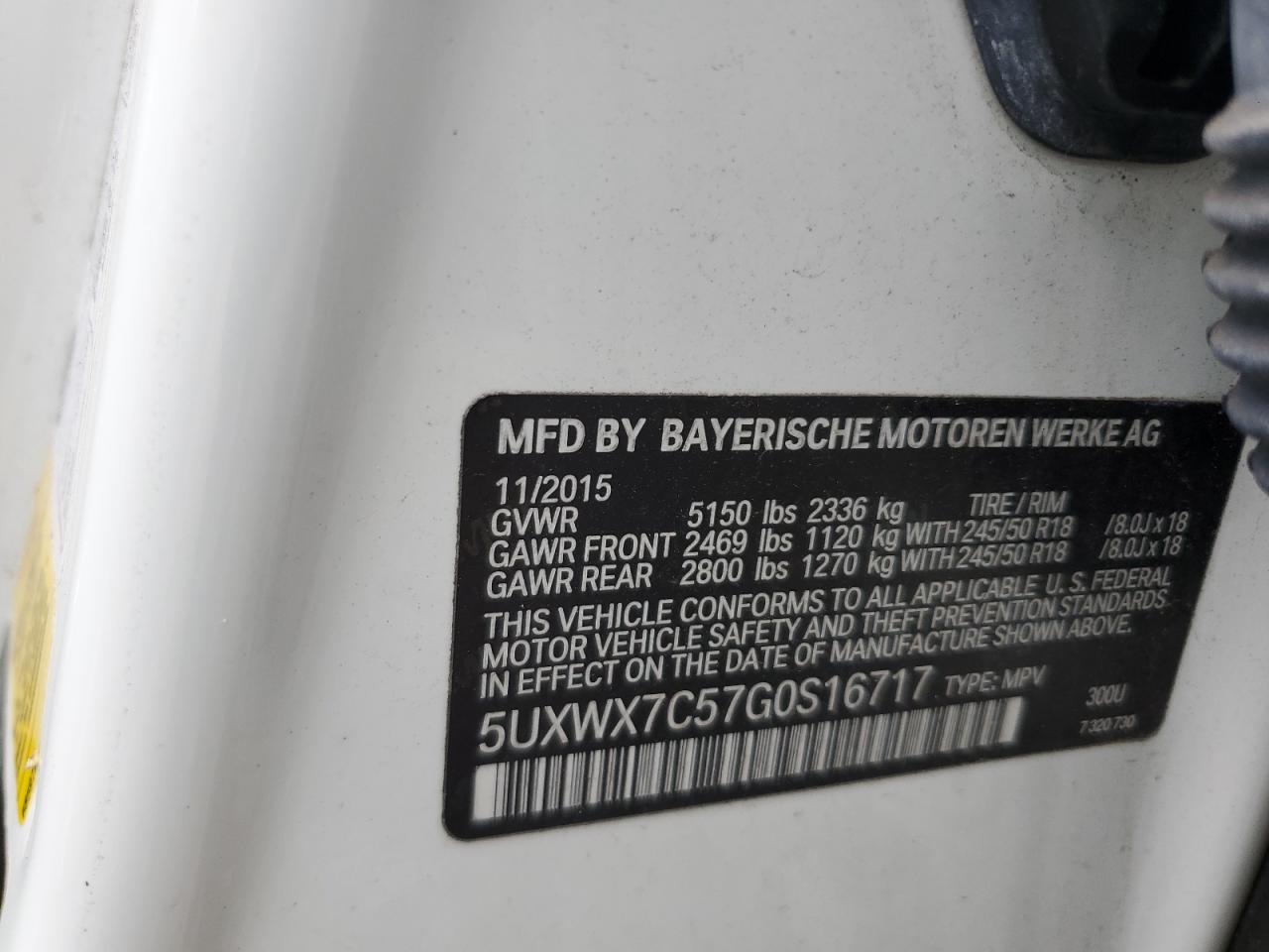 2016 BMW X3 xDrive35I VIN: 5UXWX7C57G0S16717 Lot: 64306695
