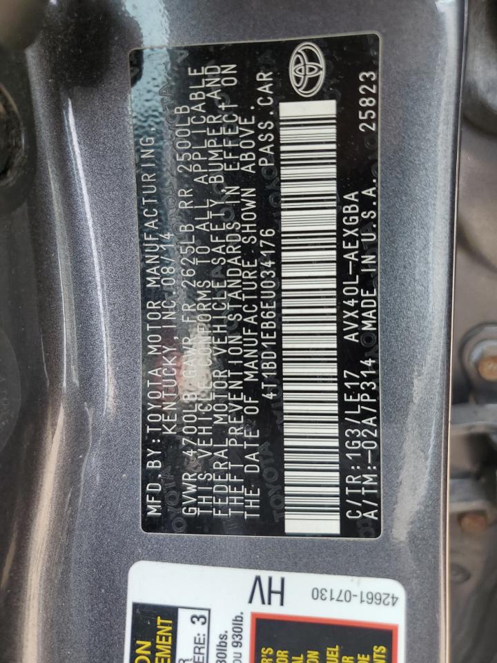 2014 Toyota Avalon Hybrid VIN: 4T1BD1EB6EU034176 Lot: 64000345