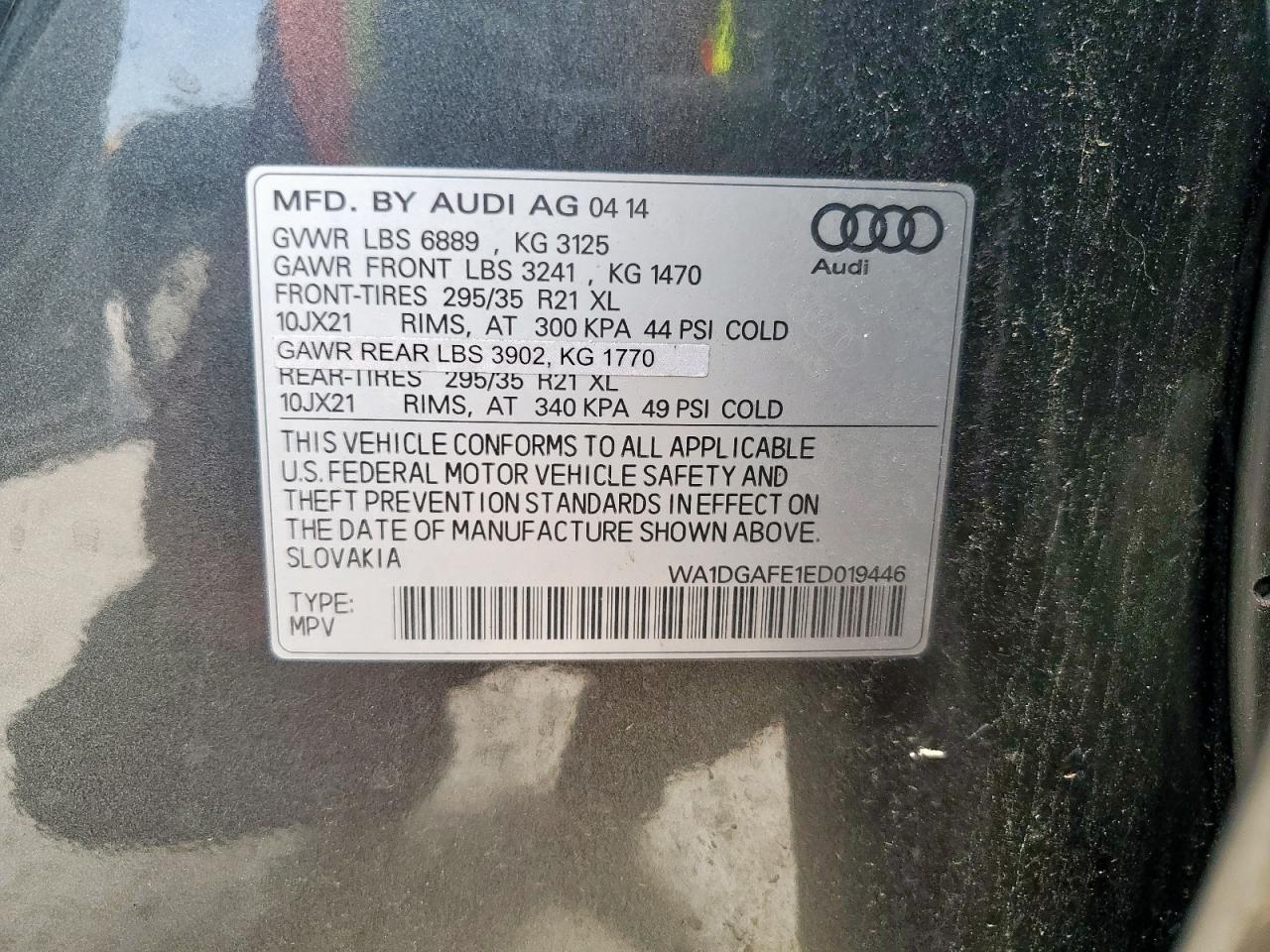 2014 Audi Q7 Prestige VIN: WA1DGAFE1ED019446 Lot: 63005425