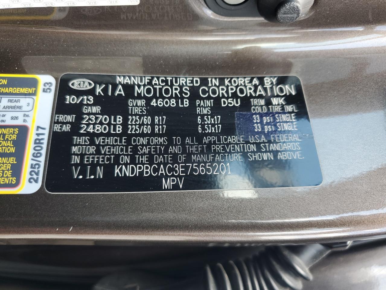 2014 Kia Sportage Lx VIN: KNDPBCAC3E7565201 Lot: 65584545