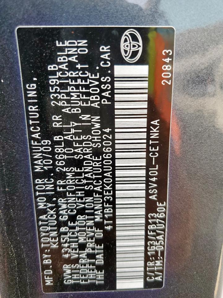 2010 Toyota Camry Base VIN: 4T1BF3EK0AU066024 Lot: 65468035