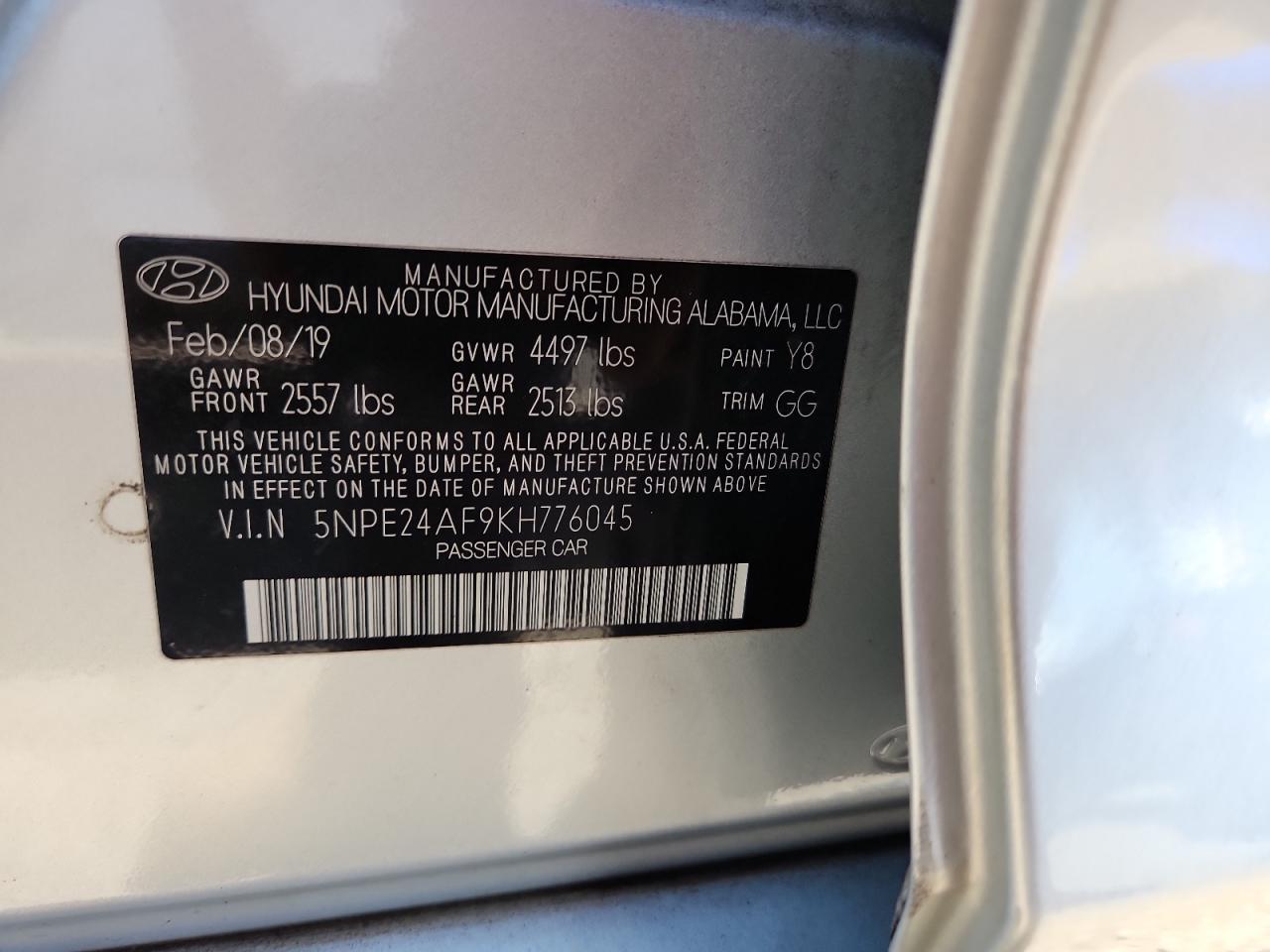 2019 Hyundai Sonata Se VIN: 5NPE24AF9KH776045 Lot: 64761395