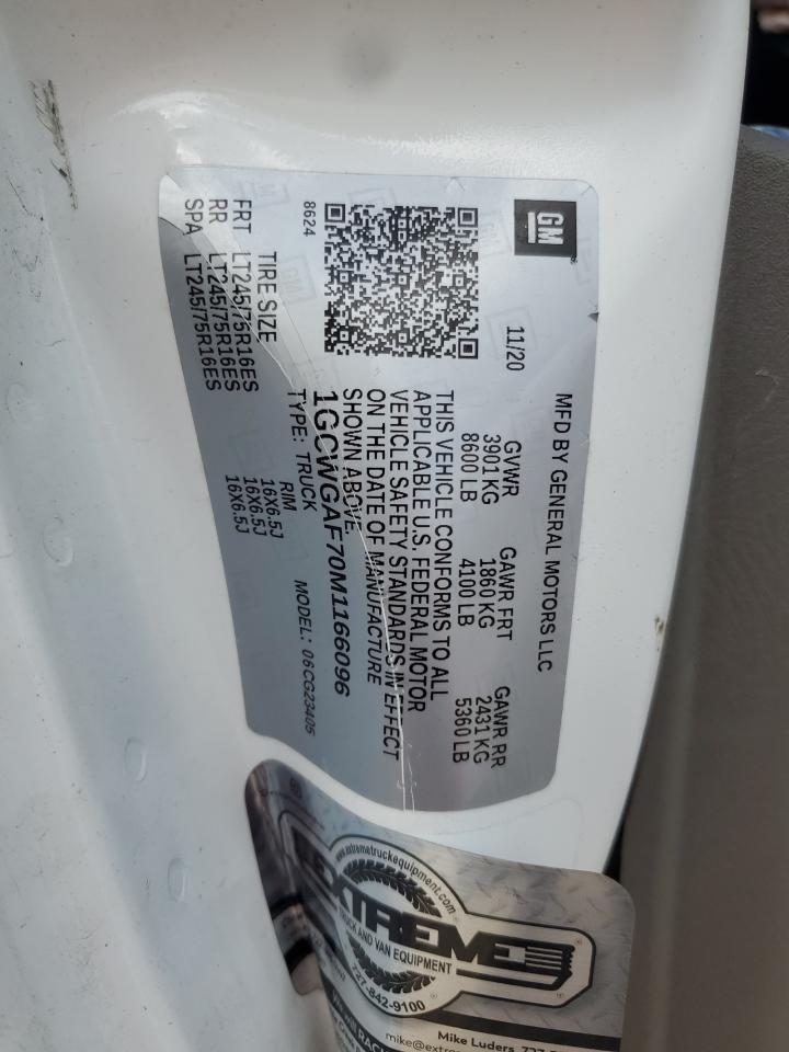 2021 Chevrolet Express G2500 VIN: 1GCWGAF70M1166096 Lot: 66158625