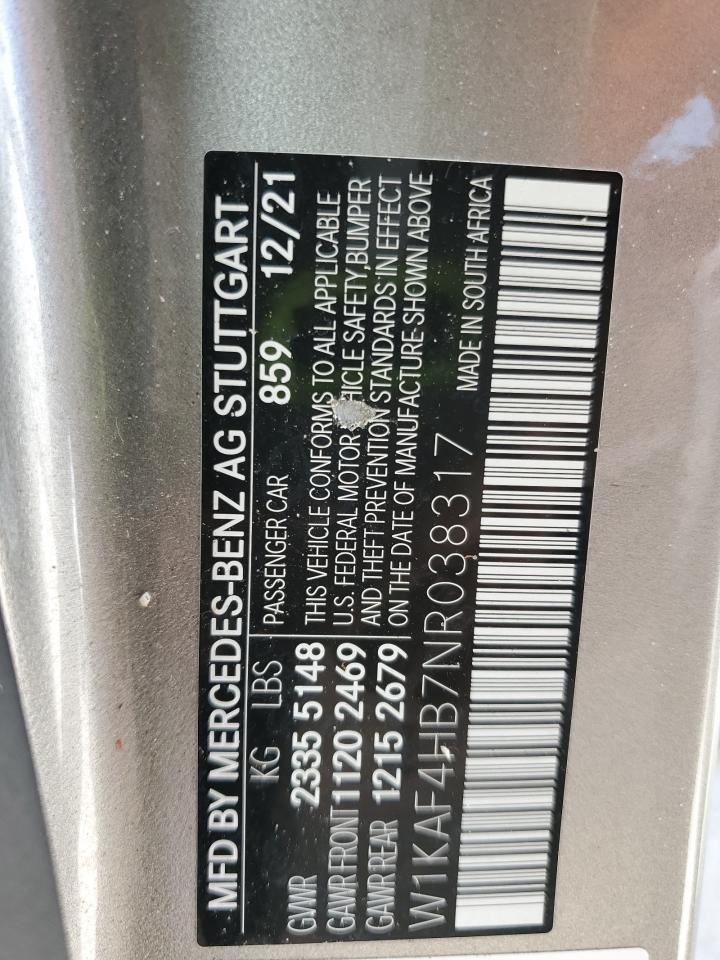 2022 Mercedes-Benz C 300 4Matic VIN: W1KAF4HB7NR038317 Lot: 64718525