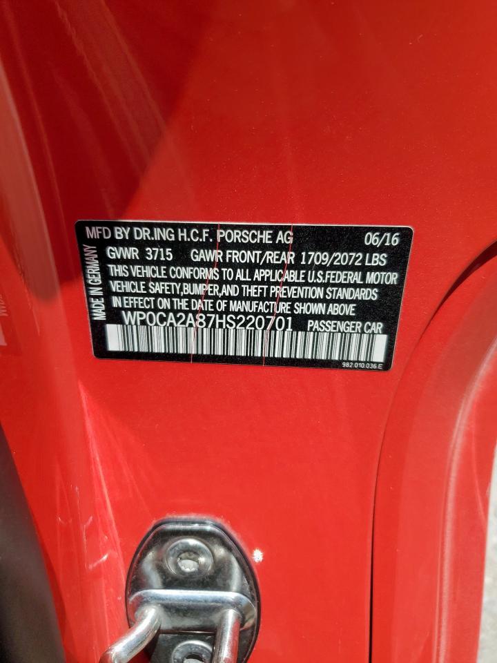 wp0ca2a87hs220701 WP0CA2A87HS220701 2017 Porsche Boxster