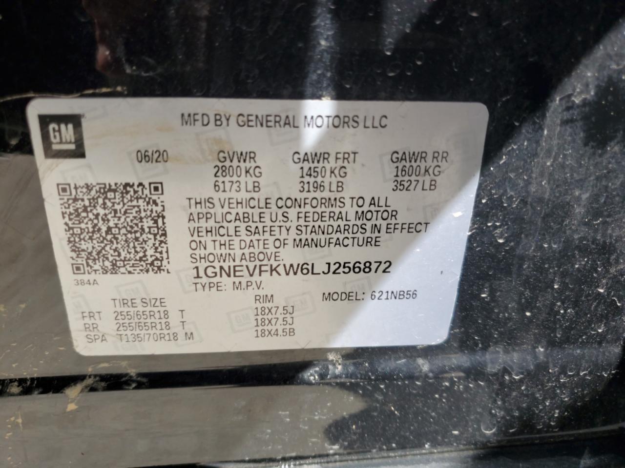 2020 Chevrolet Traverse Ls VIN: 1GNEVFKW6LJ256872 Lot: 66678905