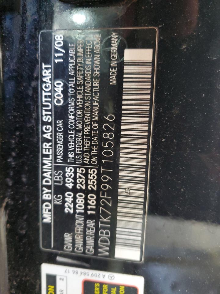 2009 Mercedes-Benz Clk 550 VIN: WDBTK72F99T105826 Lot: 63979325