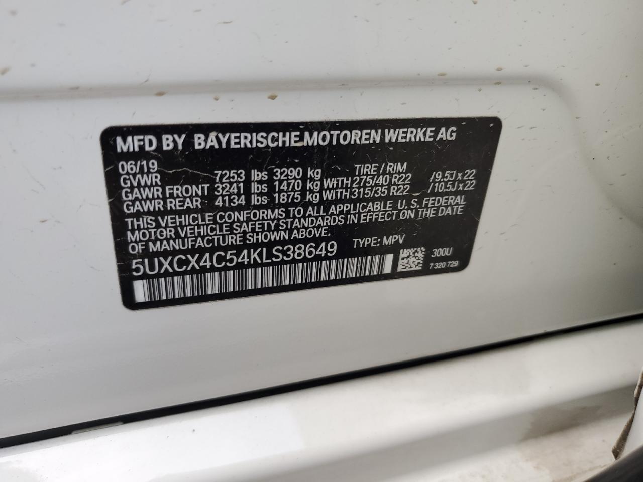 2019 BMW X7 xDrive50I VIN: 5UXCX4C54KLS38649 Lot: 65434415