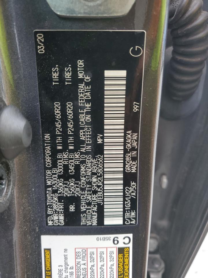 2020 Toyota 4Runner Sr5/Sr5 Premium VIN: JTEBU5JR2L5806562 Lot: 63934485