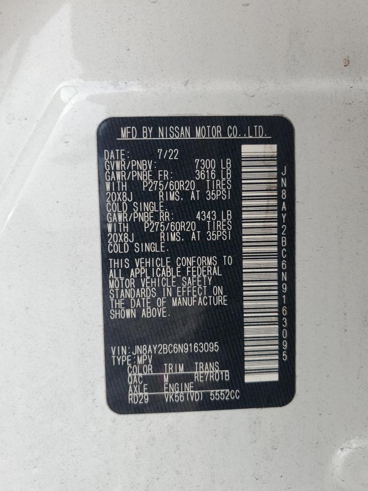 2022 Nissan Armada Sl VIN: JN8AY2BC6N9163095 Lot: 64524845