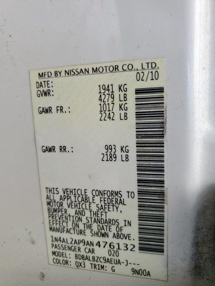 2010 Nissan Altima Base VIN: 1N4AL2AP9AN476132 Lot: 64281915