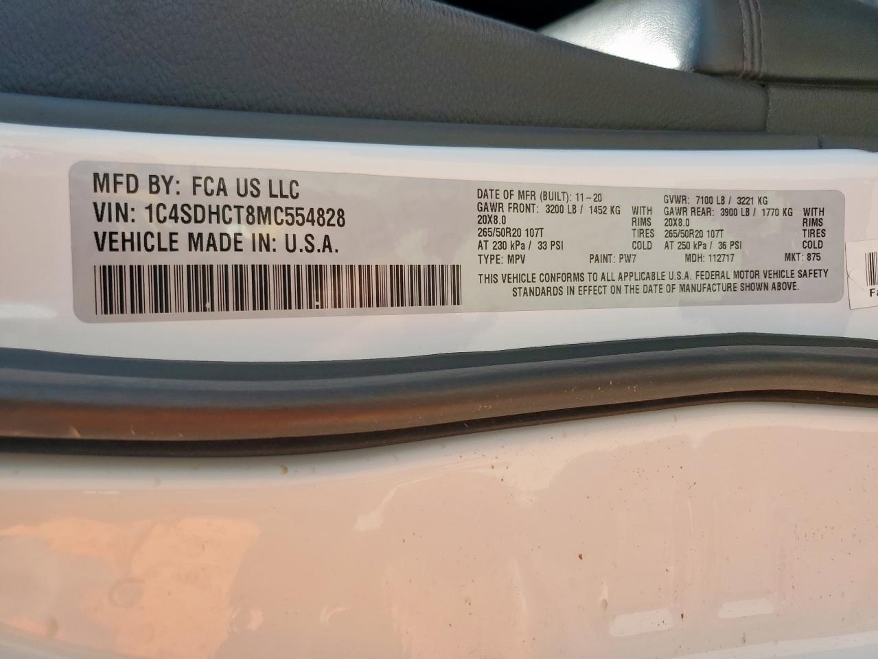 2021 Dodge Durango R/T VIN: 1C4SDHCT8MC554828 Lot: 64121255