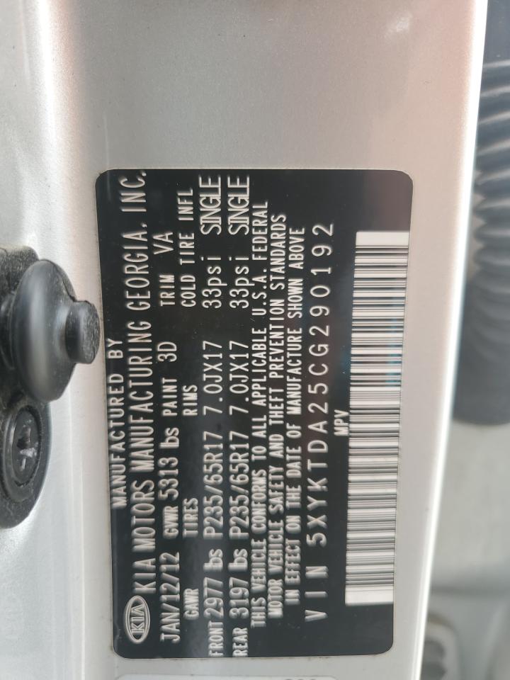 2012 Kia Sorento Base VIN: 5XYKTDA25CG290192 Lot: 65765135