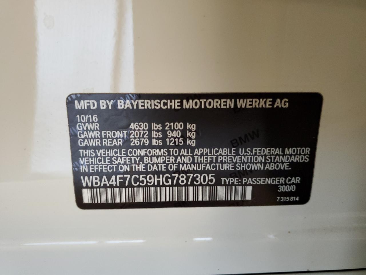 2017 BMW 430I Gran Coupe VIN: WBA4F7C59HG787305 Lot: 63416865
