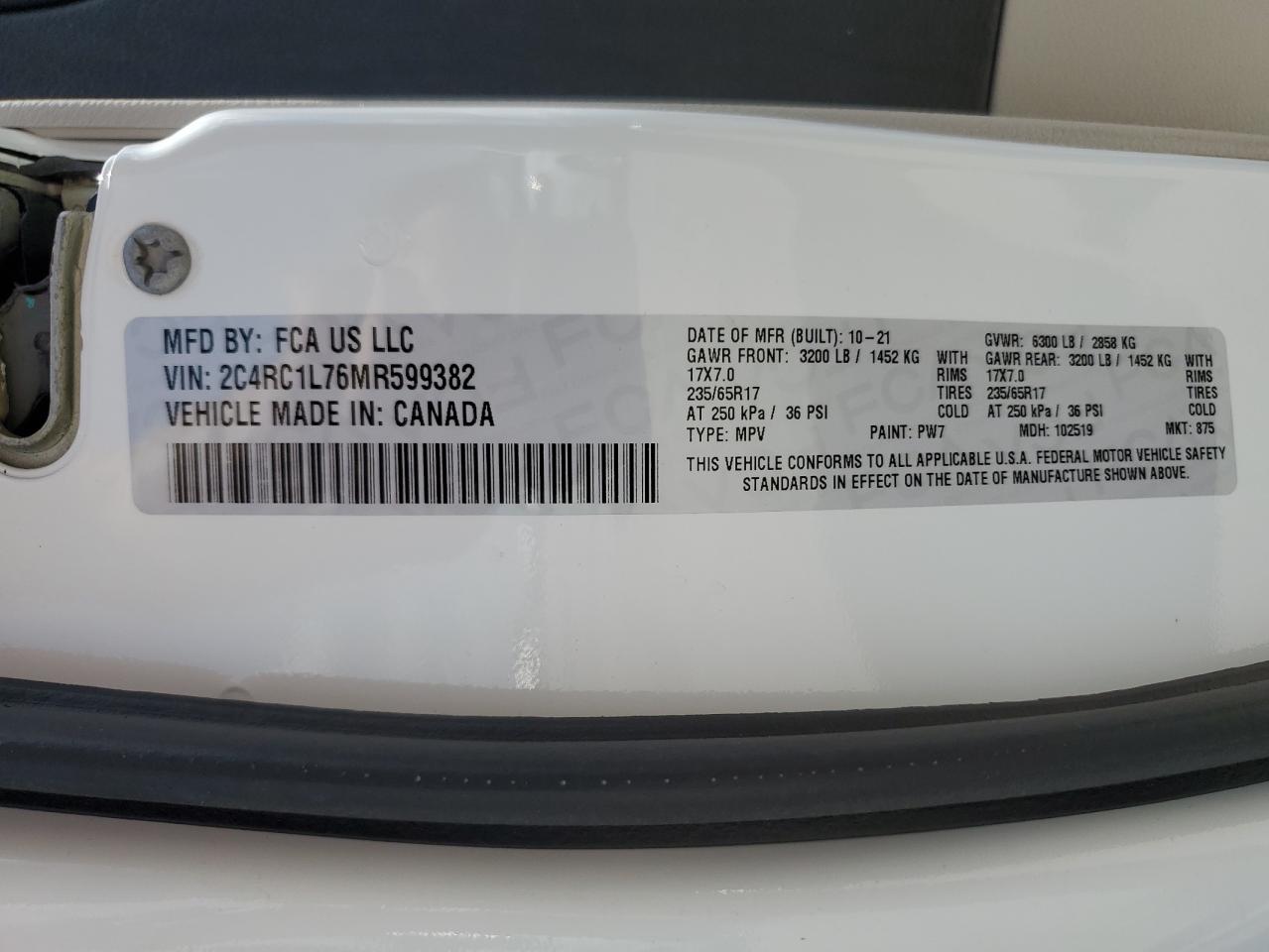 2021 Chrysler Pacifica Hybrid Touring L VIN: 2C4RC1L76MR599382 Lot: 64046155
