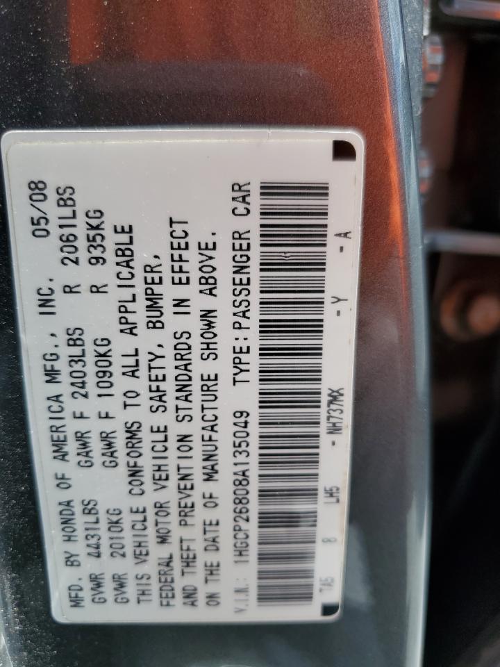 2008 Honda Accord Exl VIN: 1HGCP26808A135049 Lot: 65126055