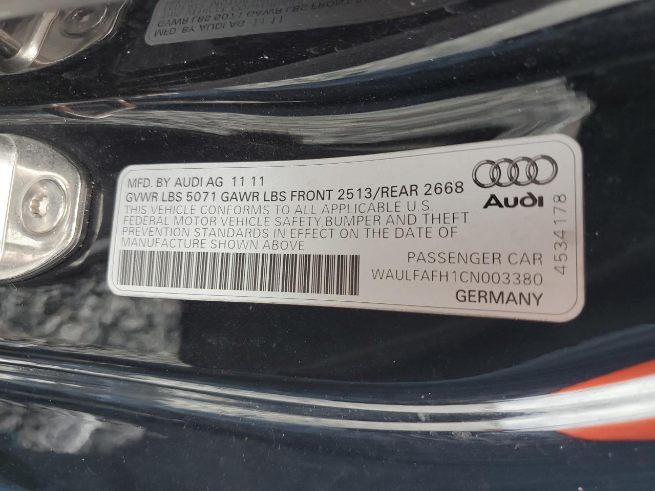 2012 Audi A5 Premium Plus VIN: WAULFAFH1CN003380 Lot: 62678205