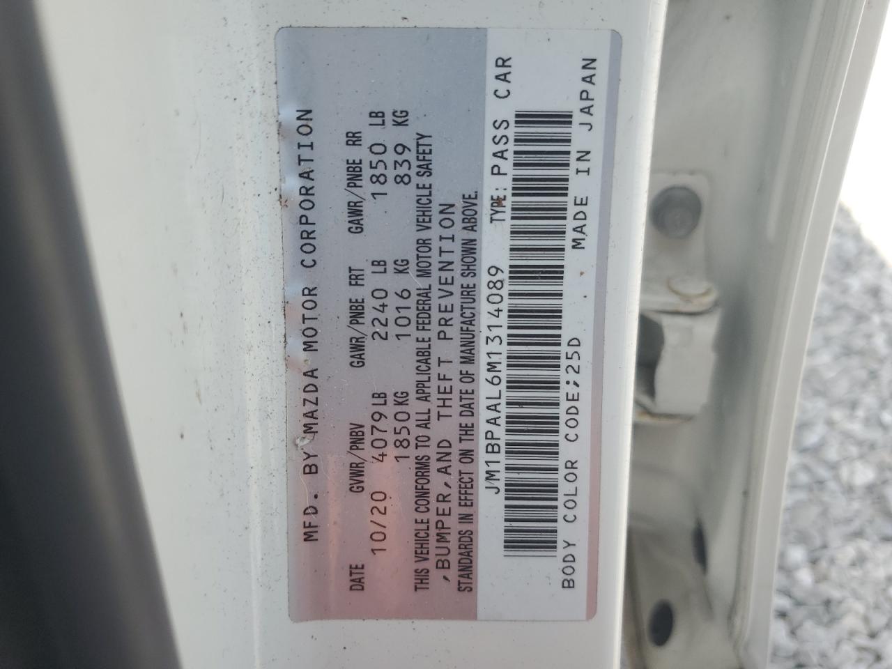 2021 Mazda 3 VIN: JM1BPAAL6M1314089 Lot: 64480235