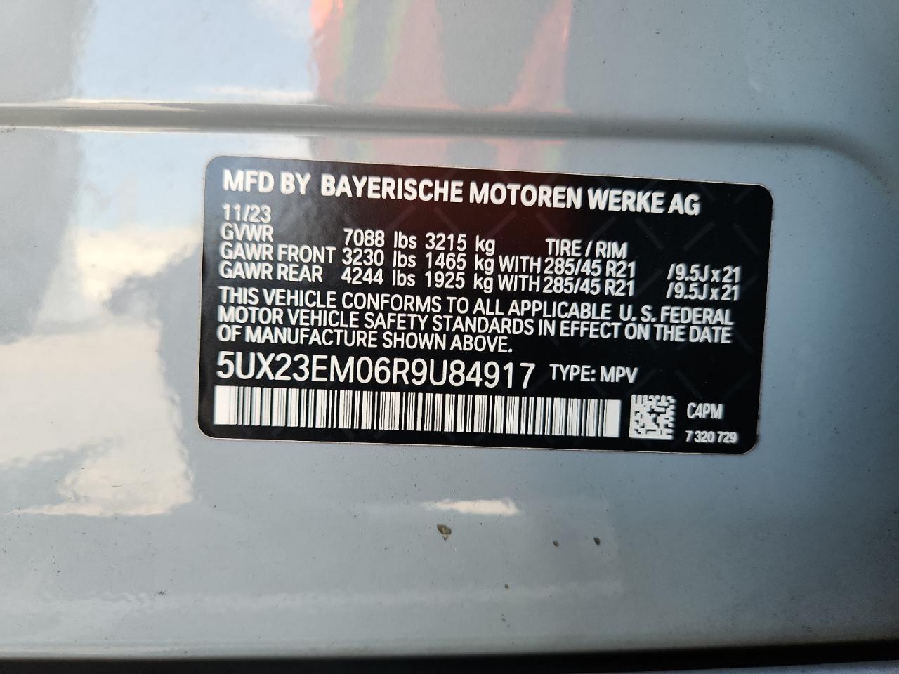 2024 BMW X7 xDrive40I VIN: 5UX23EM06R9U84917 Lot: 63287805