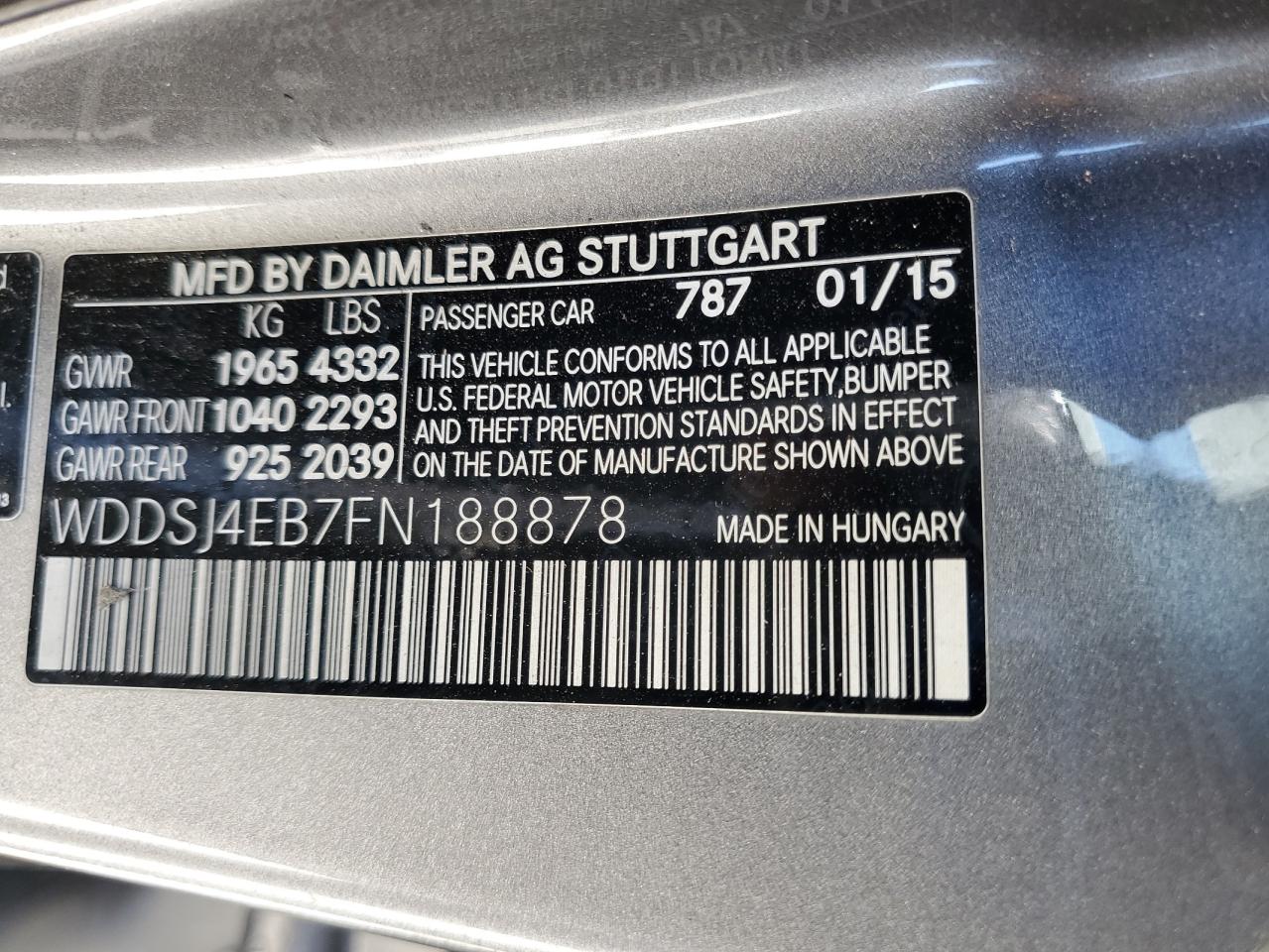 2015 Mercedes-Benz Cla 250 VIN: WDDSJ4EB7FN188878 Lot: 66536555