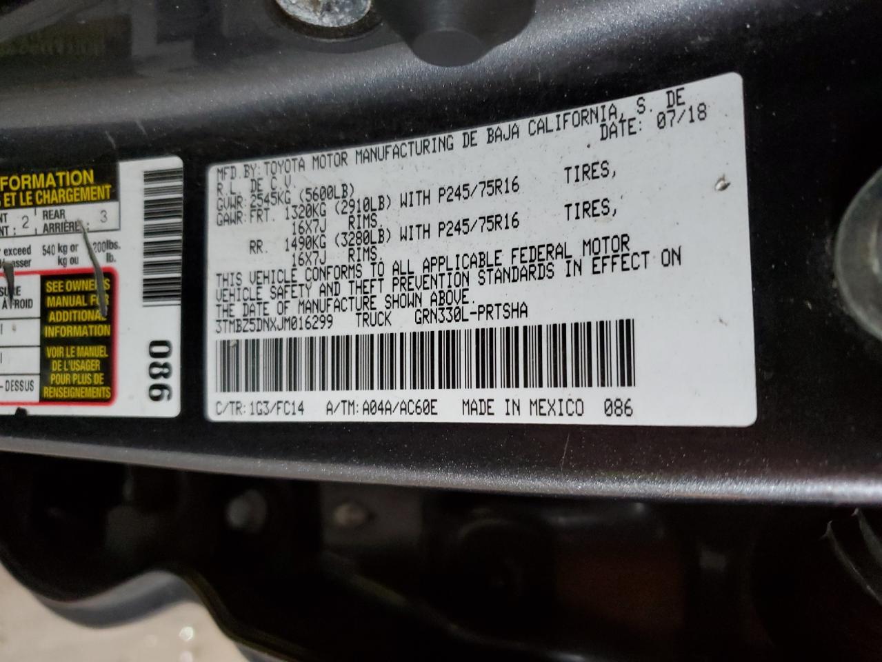 2018 Toyota Tacoma Double Cab VIN: 3TMBZ5DNXJM016299 Lot: 64479535