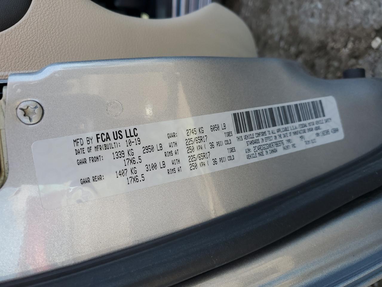 2019 Dodge Grand Caravan Sxt VIN: 2C4RDGCGXKR786976 Lot: 65021245