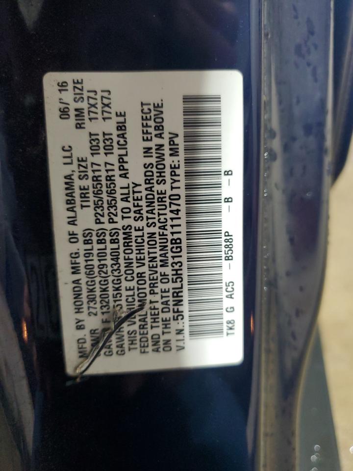 2016 Honda Odyssey Se VIN: 5FNRL5H31GB111470 Lot: 64554435