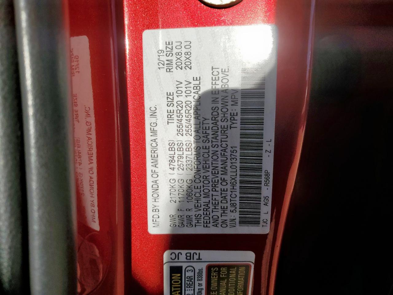 2020 Acura Rdx A-Spec VIN: 5J8TC1H6XLL013751 Lot: 67079065