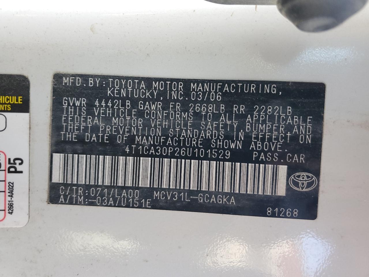 2006 Toyota Camry Solara Se VIN: 4T1CA30P26U101529 Lot: 64046925