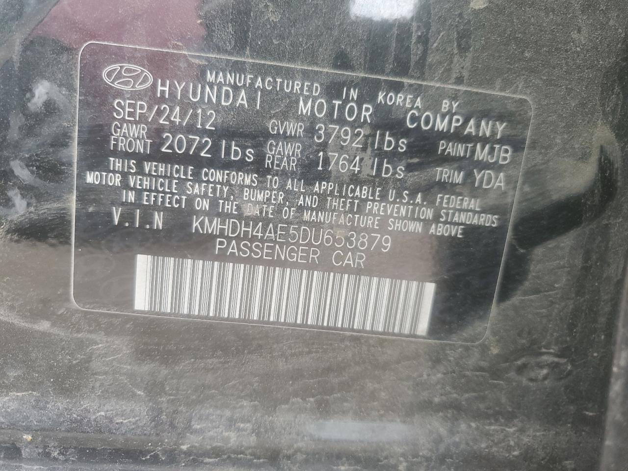 2013 Hyundai Elantra Gls VIN: KMHDH4AE5DU653879 Lot: 63413425