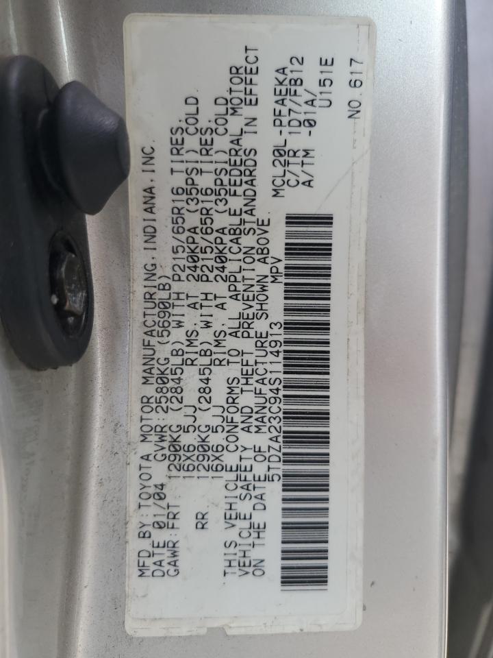 2004 Toyota Sienna Ce VIN: 5TDZA23C94S114913 Lot: 65417965