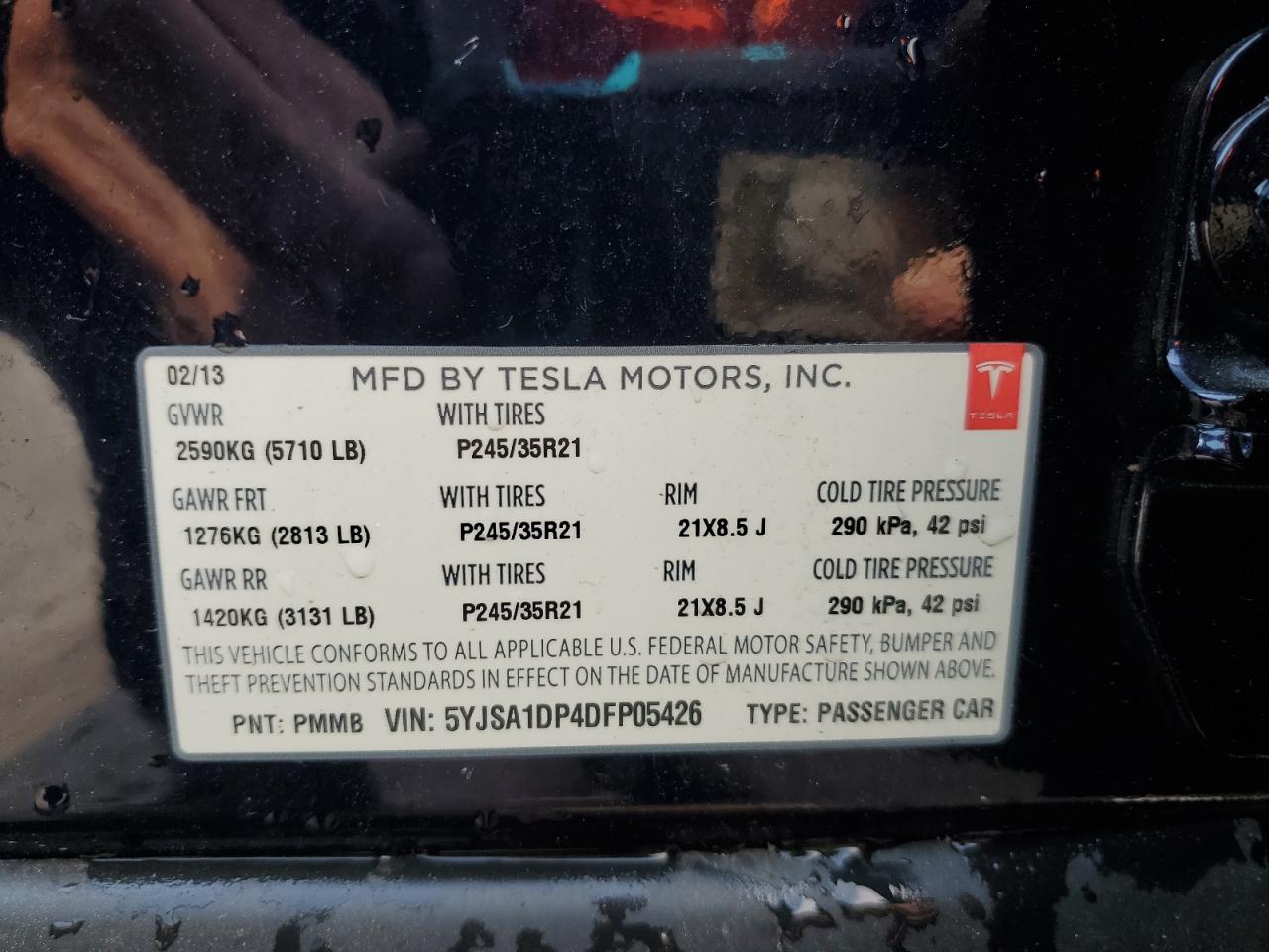 2013 Tesla Model S VIN: 5YJSA1DP4DFP05426 Lot: 67216645