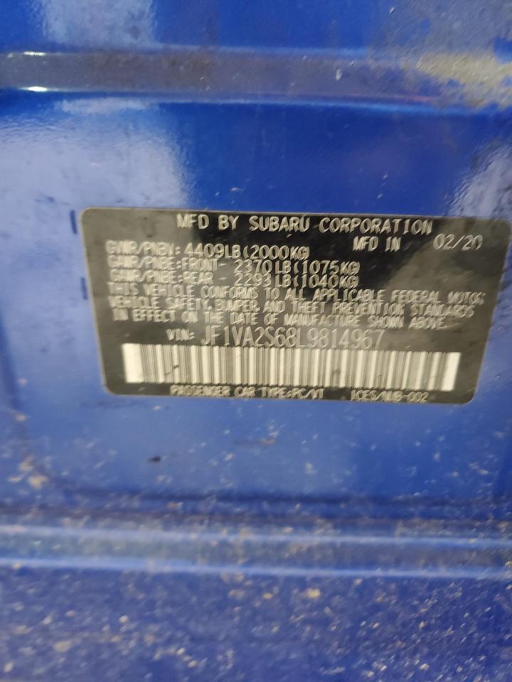 2020 Subaru Wrx Sti VIN: JF1VA2S68L9814967 Lot: 63988455