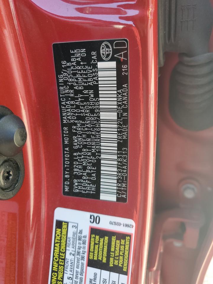 2t1burhe6hc759965 2T1BURHE6HC759965 2017 Toyota Corolla L