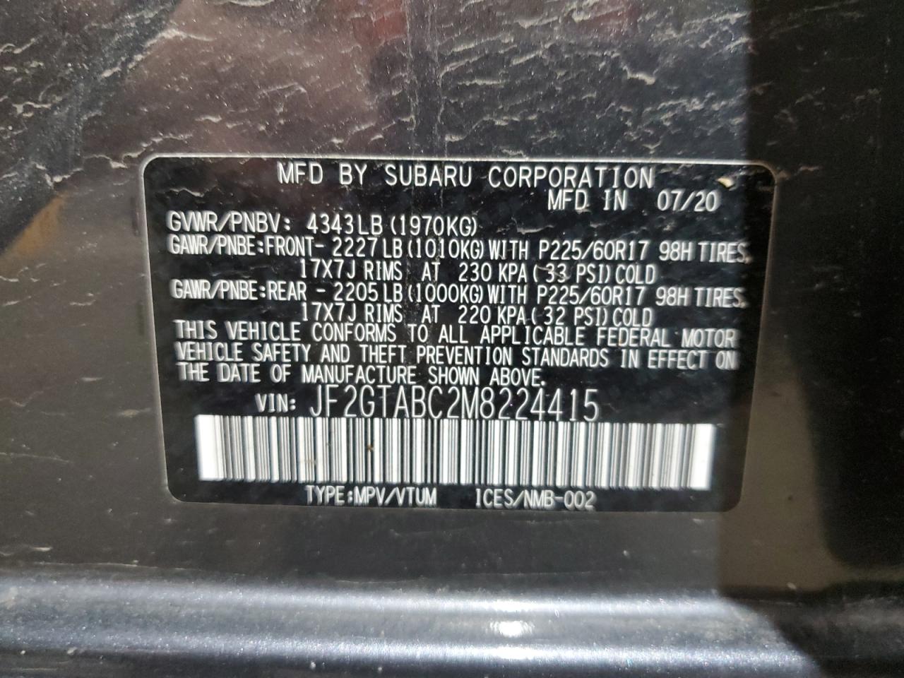 2021 Subaru Crosstrek VIN: JF2GTABC2M8224415 Lot: 63314705