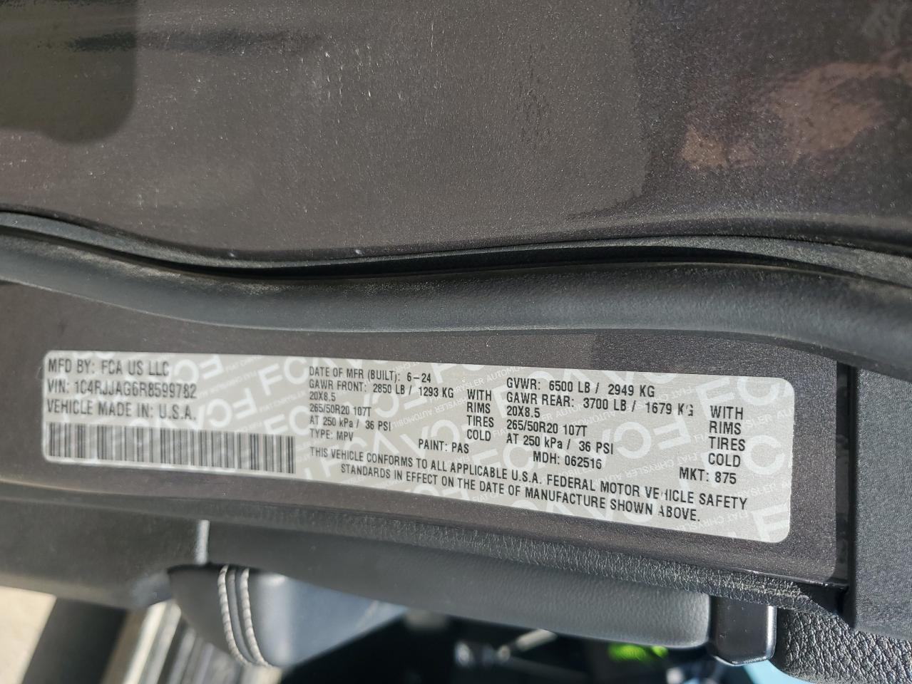 2024 Jeep Grand Cherokee L Laredo VIN: 1C4RJJAG6R8599782 Lot: 64997105