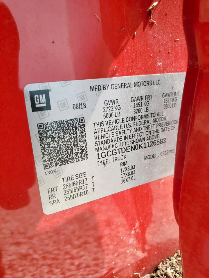 2019 Chevrolet Colorado Z71 VIN: 1GCGTDEN0K1126583 Lot: 64889795