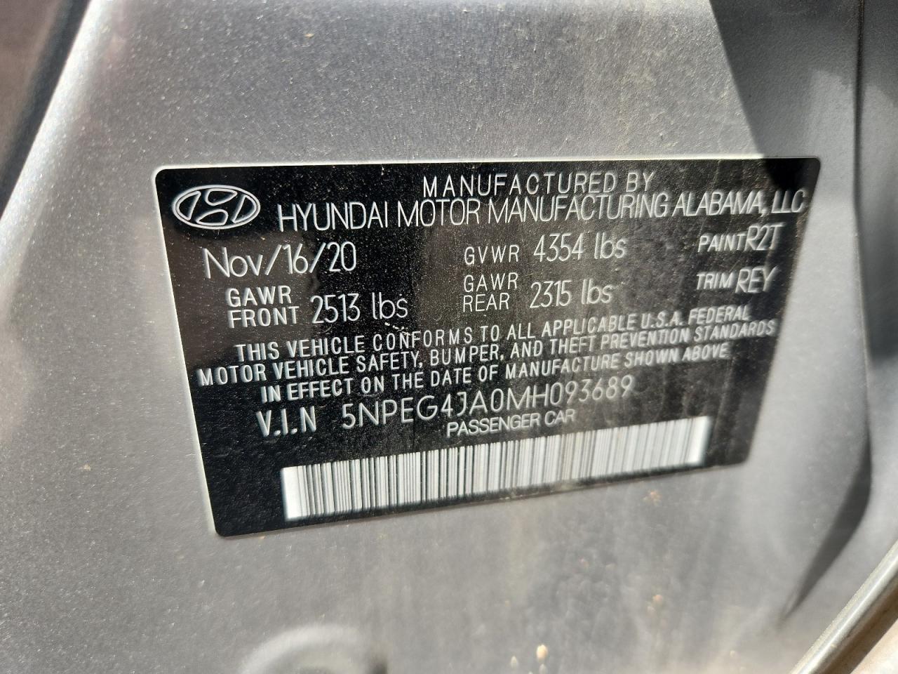 2021 Hyundai Sonata Se VIN: 5NPEG4JA0MH093689 Lot: 63306155