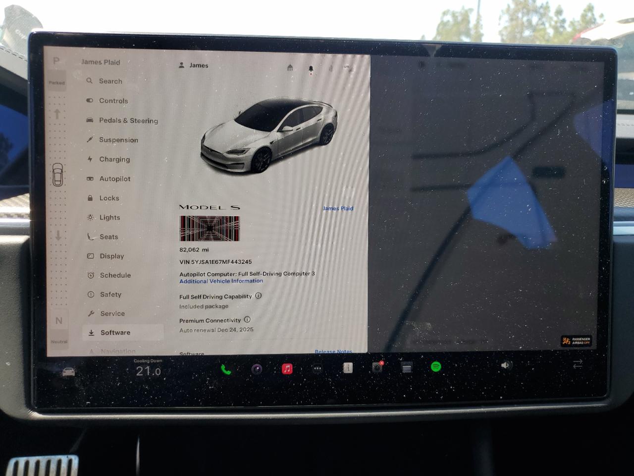 2021 Tesla Model S VIN: 5YJSA1E67MF443245 Lot: 63219435