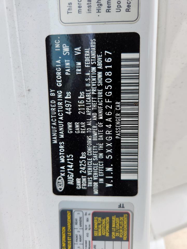 2015 Kia Optima Sx VIN: 5XXGR4A62FG508167 Lot: 65152335