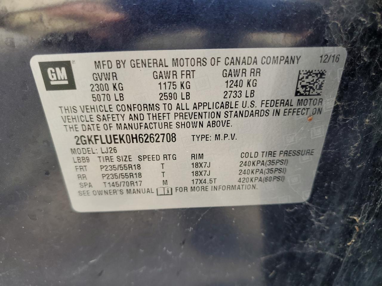 2017 GMC Terrain Slt VIN: 2GKFLUEK0H6262708 Lot: 63059445
