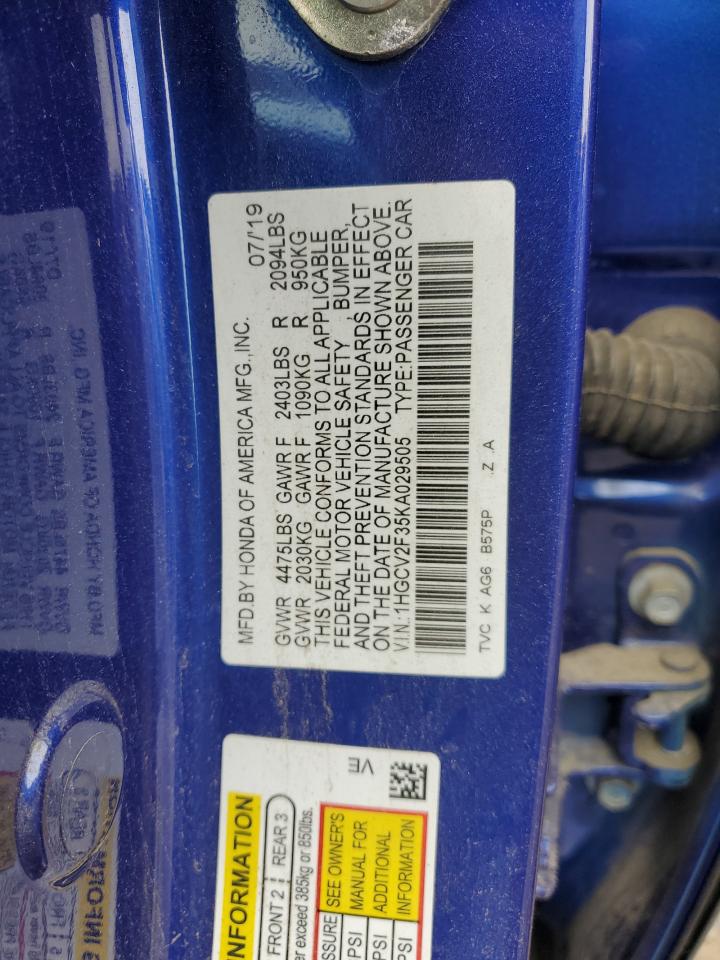 1HGCV2F35KA029505 HONDA ACCORD 2019