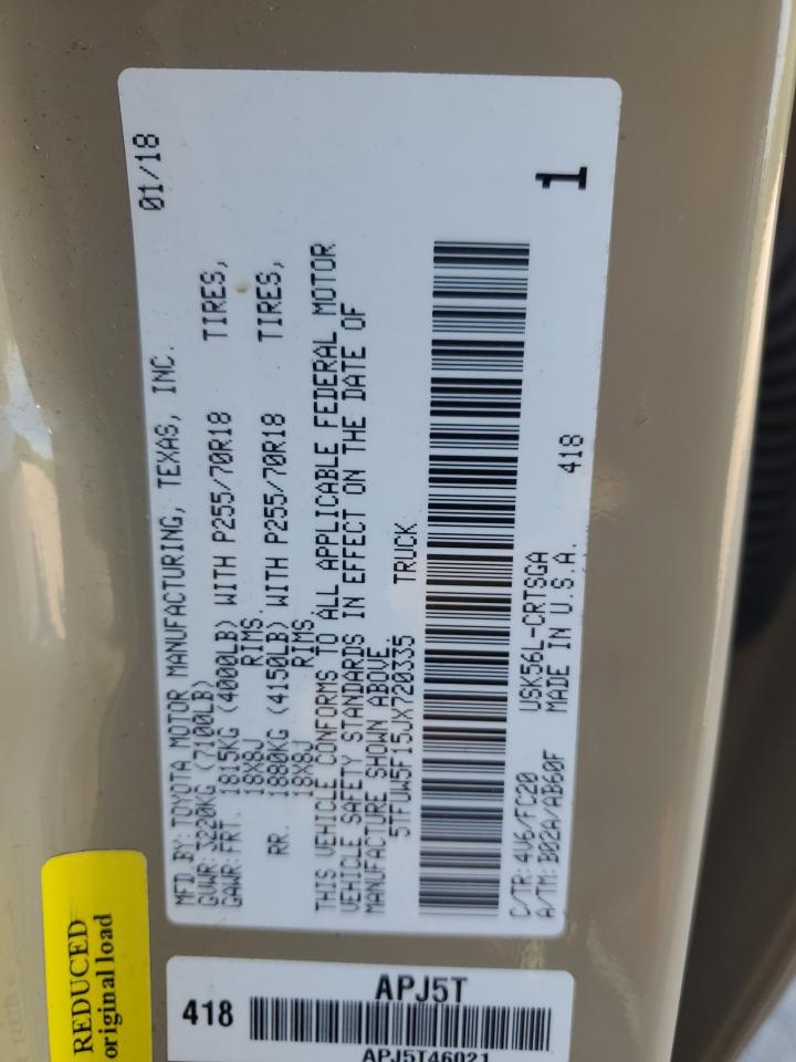 2018 Toyota Tundra Double Cab Sr VIN: 5TFUW5F15JX720335 Lot: 65957535