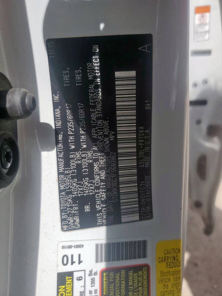 2015 Toyota Sienna Le VIN: 5TDKK3DC1FS680862 Lot: 65245615