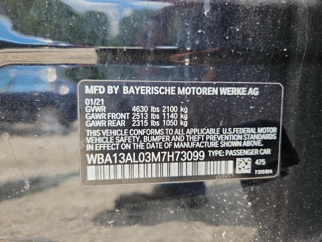 2021 BMW M235Xi VIN: WBA13AL03M7H73099 Lot: 63766905