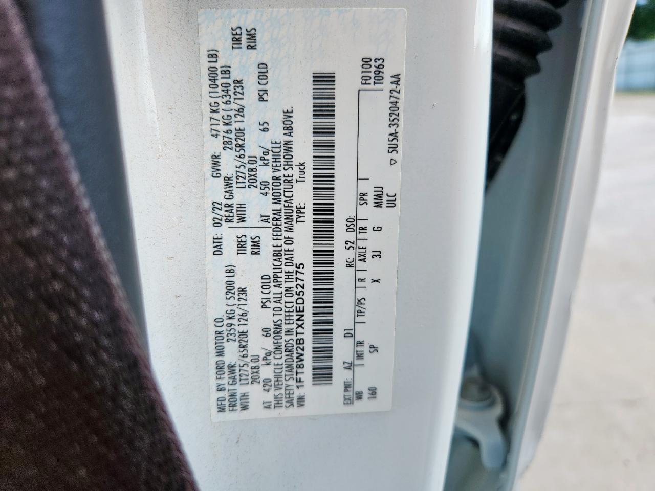 1FT8W2BTXNED52775 2022 Ford F250 Super Duty